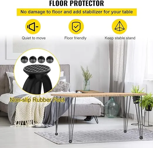 Happybuy Hairpin Table Legs 24" Black Set of 4 Desk Legs 880lbs Load Capacity (Each 220lbs) Hairpin Desk Legs 3 Rods for Bench Desk Dining End Table Chairs Carbon Steel DIY Heavy Duty Furniture Legs