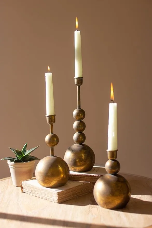 Kalalou CLL2695 Antique Brass Taper Candle Holders, 11.5-inch Height, Set of 3