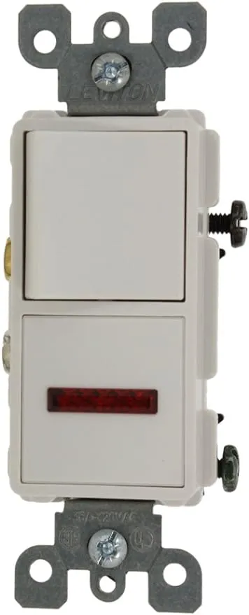 Leviton 5626-W 15 Amp, 120 Volt, Decora Single-Pole / Neon Pilot AC Combination Switch, Commercial Grade, Grounding, White