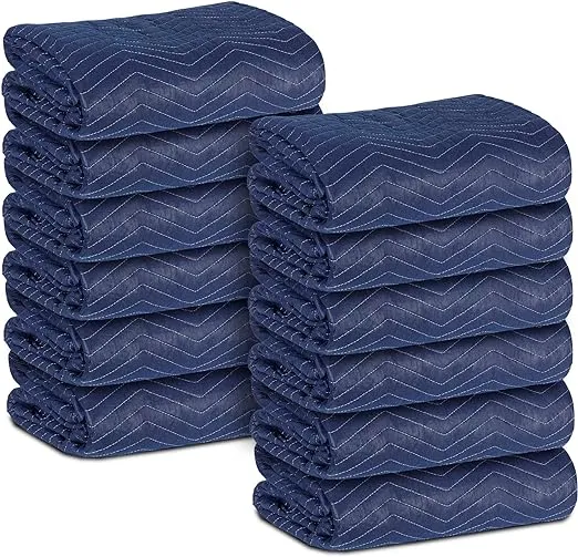 12 Moving Packing Blankets 80 x 72 Inches (35 lb/dz) Heavy Duty Moving Pads for Protecting Furniture Professional Quilted Shipping Furniture Pads (Dark Blue 12PCS)
