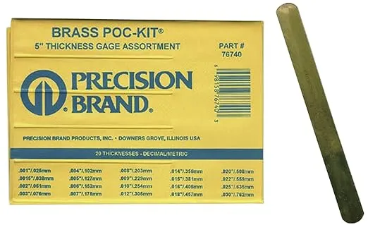 Precision Brand 76740 Brass Thickness Feeler Gage Poc-Kit Assortment, 1/2" Width, 5" Length, 20 Blades