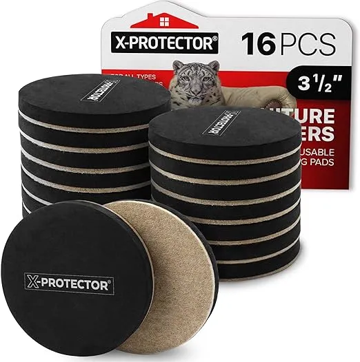 Felt Furniture Sliders Hardwood Floors X-PROTECTOR – 16 PCS 3 1/2" Furniture Sliders – Heavy Duty Felt Sliders Hard Surfaces – Move Your Furniture Easily & Safely!