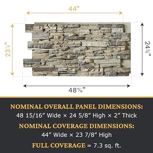High-Density Polyurethane Faux Stone Wall Covering Panels for Interior and Exterior Decor | Stacked Stone Siding Panel | Sedona | 48" L x 24" H x 2" D | 1-Panel | Ocean Mist