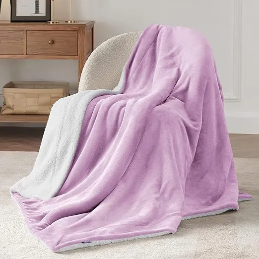 Bedsure Sherpa Fleece Throw Blanket for Couch - Thick and Warm Blanket for Winter, Soft Fuzzy Plush Throw Blanket for All Seasons, Lilac, 50x60 Inches