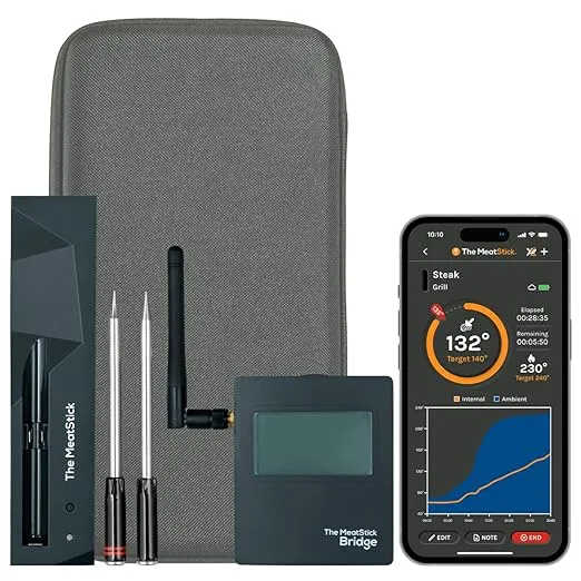 MeatStick WiFi Bridge Set | 2-Probe Package | Smart Wireless Meat Thermometer | Unlimited Range Digital Food Probe with Bluetooth | for Smoking, Grilling, BBQ, Air Fryer, Deep Frying, Oven, Rotisserie