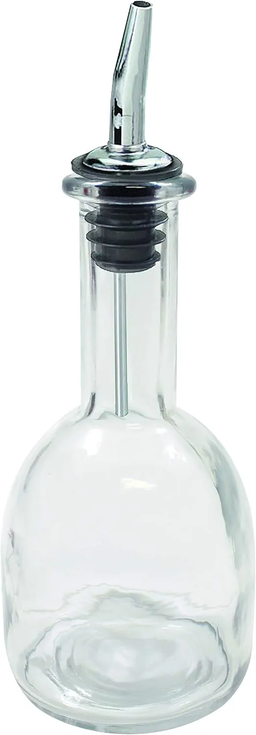 Tablecraft 10404 10 oz Glass Bottle Clear Glass, Stainless Steel Pourer 3¼ x 3¼ x 8¼"