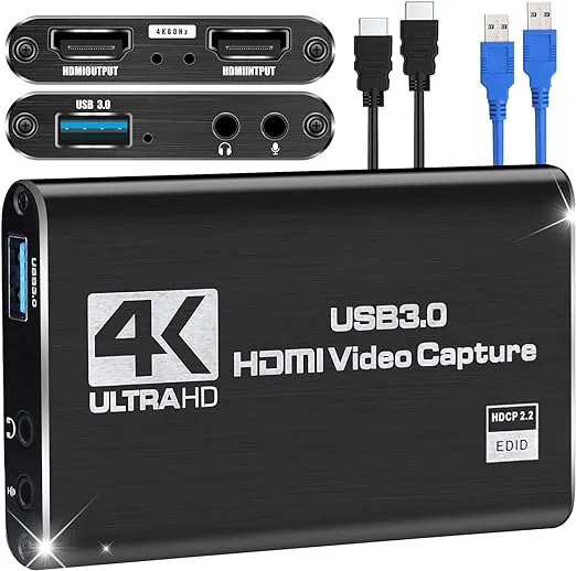 Capture Card Nintendo Switch, Video Game Capture Card 4K 1080P 60FPS, HDMI to USB 3.0 Capture Card for Streaming Work with PS4/PC/OBS/Camera