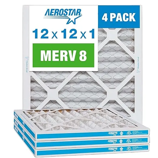 Aerostar 12x12x1 MERV 8 Pleated Air Filter, AC Furnace Air Filter, 4 Pack (Actual Size: 11 3/4" x 11 3/4" x 3/4")