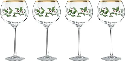 Lenox 856101 Holiday 4-Piece Wine Glass Set, Christmas Dinnerware, Hosting