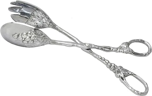 Arthur Court Designs Grape Pattern Heavy Duty Aluminum Serving Tongs, Polished Salad Servers, Buffet Party Catering Serving, Durable Salad Servers for Kitchen for Salad/Ice/Bread 10.5 inch Long