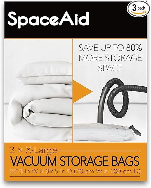 SpaceAid Jumbo Vacuum Storage Bags, Space Saver Sealer Compression Bags for Comforters, Blankets, Pillows, Bedding, Clothes (X-Large 3 Pack)