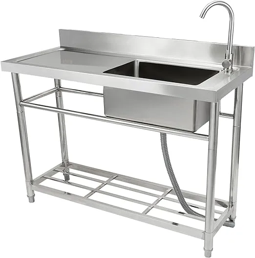 VEVOR Stainless Steel Utility Sink, 1 Compartment Free Standing Small Sink w/Workbench Faucet & legs, 47.2 x 19.7 x 37.4 in Commercial Single Bowl Sinks for Garage, Restaurant, Laundry, NSF Certified