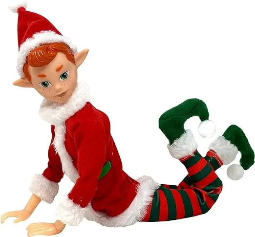 The Original Elf Christmas Dolls, 12" Christmas Elf Doll, Toy Elf for Kids or Décor, Mini Toy Elf Dolls for Christmas, Christmas Elf Decorations, Poseable Little Elf Shelf Sitters with Dangling Legs