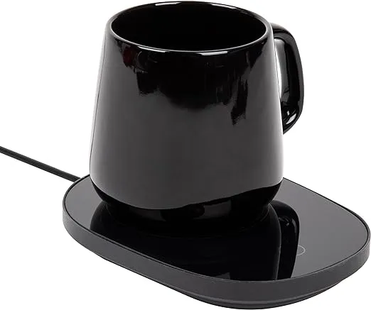 Mind Reader Coffee Warmer and Mug Set, Tea Cup Warmer, Coffee Accesories, Desk, USB Cord, 6.5" L x 4.75" W x 1" H, 2 Pcs, Black