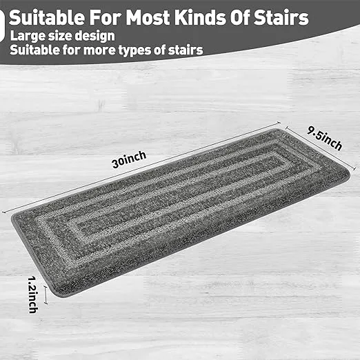 PURE ERA Bullnose Carpet Stair Treads Set Tape Free Non-Slip Indoor Stair Protectors Pet Friendly Rugs 9.5" x 30"(14 Pieces,Grey Rectangular)