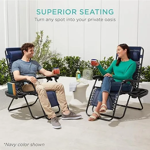 Best Choice Products Set of 2 Adjustable Steel Mesh Zero Gravity Lounge Chair Recliners w/Pillows and Cup Holder Trays - Forest Green