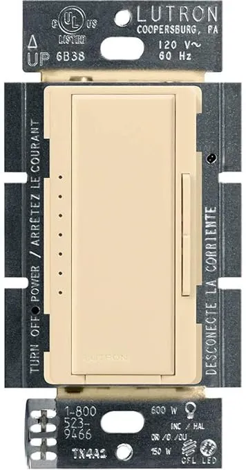 Lutron Maestro LED+ Dimmer Switch for Dimmable LED, Halogen and Incandescent Bulbs, 150W/150W/Single-Pole or Multi-Location, MACL-153M-AL, Almond