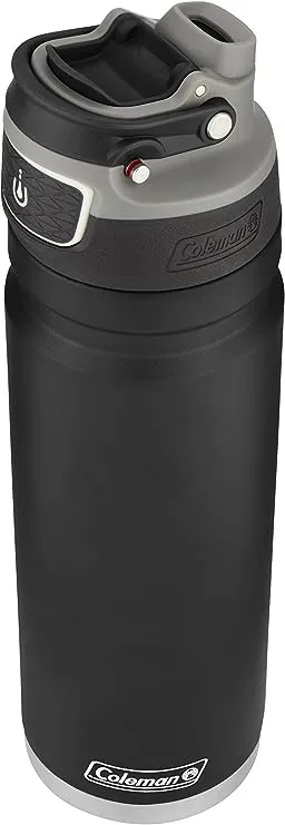 Coleman FreeFlow AutoSeal Stainless Steal Water Bottle, 24oz, Black