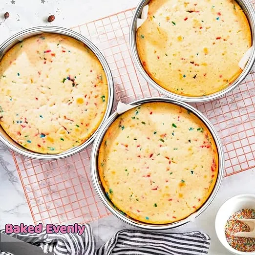 E-far 8 Inch Cake Pan Set of 3, Stainless Steel Round Layer Cake Baking Pans, Non-Toxic & Healthy, Mirror Finish & Dishwasher Safe