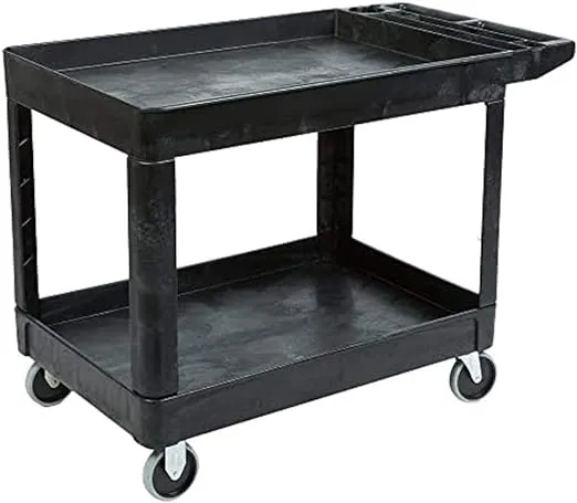 Rubbermaid Commercial Products 2-Shelf Utility/Service Cart, Medium, Black, Lipped Shelves, Ergonomic Handle, 500 lbs. Capacity, for Warehouse/Garage/Cleaning/Manufacturing