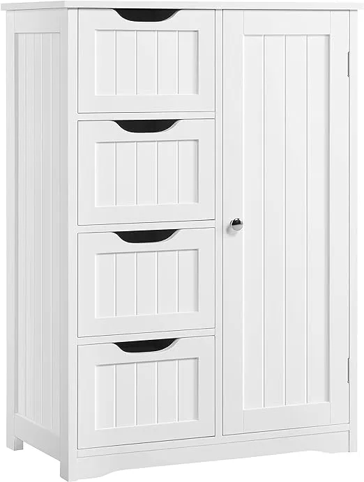 Yaheetech Large Bathroom Floor Cabinet with 4 Dawers and Single Door Cabinet, Freestanding Storage Cabinet Organizer for Bathroom Living Room Hallway, White, 26 x 14 x 35.5 in