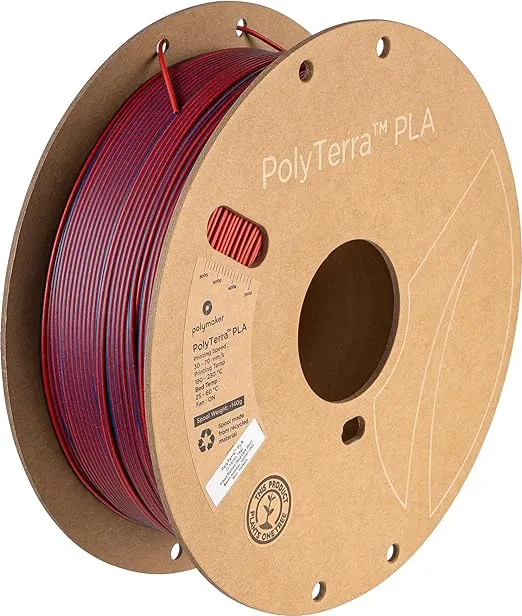 Polymaker Dual Color Matte PLA Filament 1.75mm Red-Dark Blue, Coextrusion 1.75 PLA 3D Printer Filament 1kg - Experience a Unique Dichromatic Matte Finish with PolyTerra PLA 1.75mm (+/- 0.03mm)