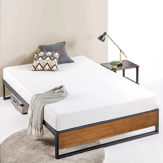 ZINUS GOOD DESIGN Award Winner Suzanne 14 Inch Bamboo and Metal Platforma Bed Frame, No Box Spring Needed, Wood Slat Support, Chestnut Brown, Queen