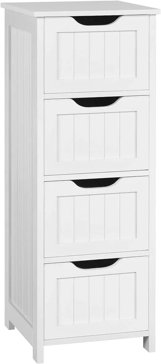 Yaheetech Bathroom Floor Cabinet, Wooden Side Storage Organizer, 4 Drawers Free-Standing Cabinet for Bathroom/Hallway/Living Room, White