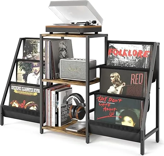 Record Player Stand with Vinyl Storage, Record Player Table with Vinyl Record Storage Up to 280 Albums, Turnta ble Stand with Record Holder Vinyl Display Shelf, Record Cabinet for Vinyls Media Stereo