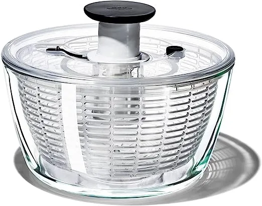 OXO Good Grips Glass Salad Spinner, Large/6.22 Quart, Clear