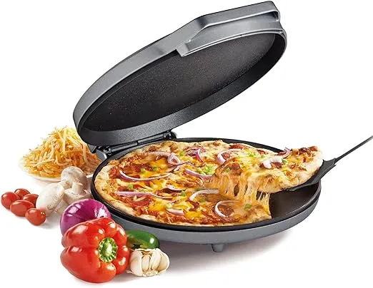 Betty Crocker Pizza Maker Plus, 12" Indoor Electric Grill, Nonstick Griddle Pan for Pizzas, Quesadillas, Tortillas, Nachos and more, 12" Electric Griddle for Delicious Meals and Snacks, Silver