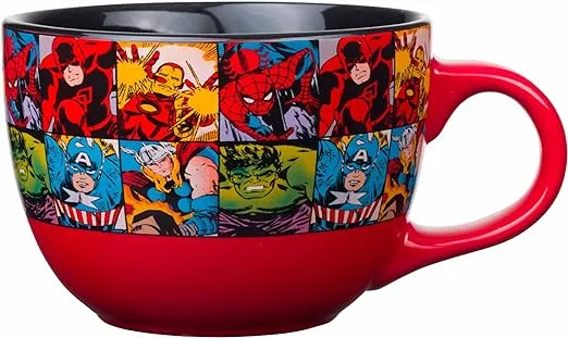 Silver Buffalo Marvel Comics Heroes Avengers Grid Oversized Ceramic Coffee Mug Featuring Spider-Man, Captain America, Thor, Hulk, and Iron Man, 24-Ounces