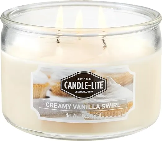 Candle-lite Scented Candles, Creamy Vanilla Swirl Fragrance, One 10 oz. Three Wick Aromatherapy Candle with 20-40 Hours of Burn Time, Off-White Color