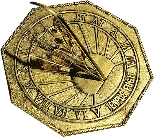 ROME 2390 Classic Octagonal Sundial, Sold Polished Brass, 10-Inch Diameter