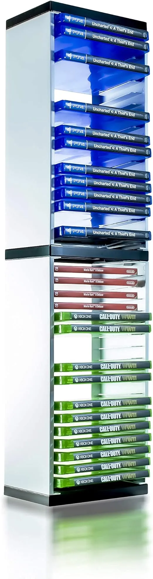 ADZ Universal Game Storage Tower – Stores 36 Game or Blu-Ray Disks – Game Holder Rack for PS4, PS5, Xbox One, Xbox Series X/S, Nintendo Switch Games and Blu-Ray Discs (White)