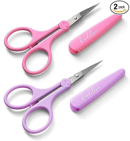 Beaditive High Precision Detail Scissors Set (2-Pc) Sharp, Fine Tips | Paper Cutting, Scrapbooking, Sewing, Crafting | Stainless Steel | Protective Cover (Pastel)
