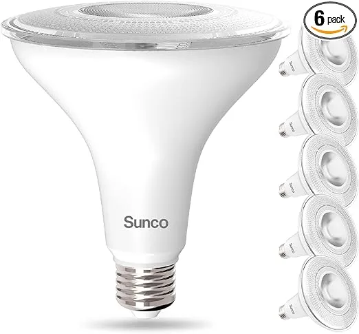 Sunco 6 Pack Outdoor LED Flood Home Patio Driveway Light, Waterproof PAR38 LED Bulb, CRI90 5000K Daylight Dimmable, 100W Equivalent 13W, Wet-Rated, 1050 Lumens, E26 Base - UL