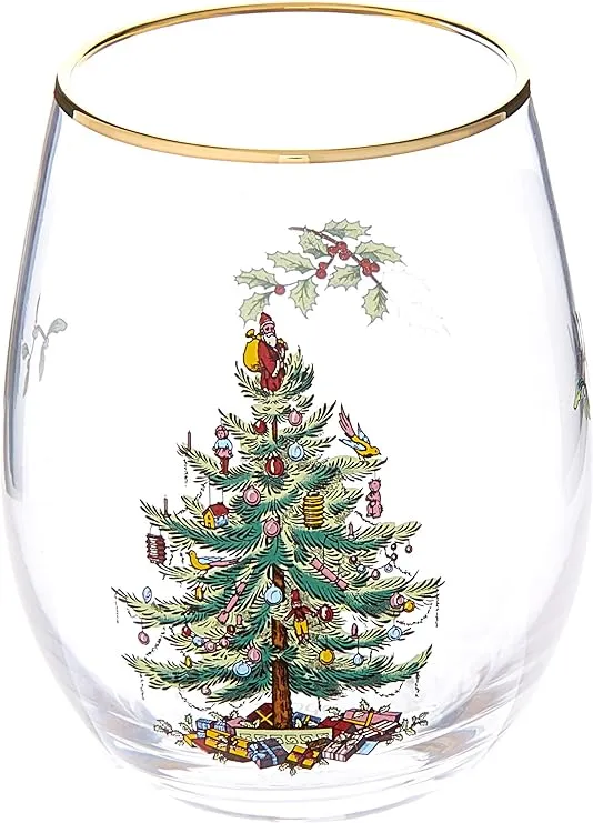 Spode Christmas Tree Stemless Wine Glasses (Set of 4)