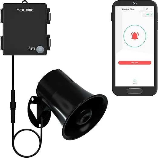 YoLink Outdoor Security Siren & Smart Alarm Controller Kit - Loud 110 dB, Wireless, Battery-Powered, 1/4 Mile Range, Android-iOS App, Alexa, Google, IFTTT, Home Assistant, Hub Required!