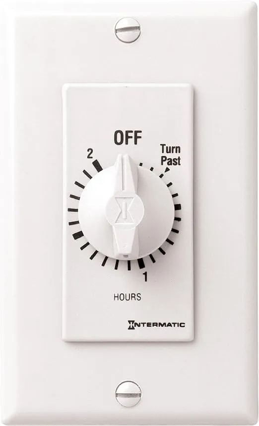 Intermatic FD2HW 2-Hour Spring-Loaded Automatic shut-off Wall Timer for Fans and Lights with Hold, White