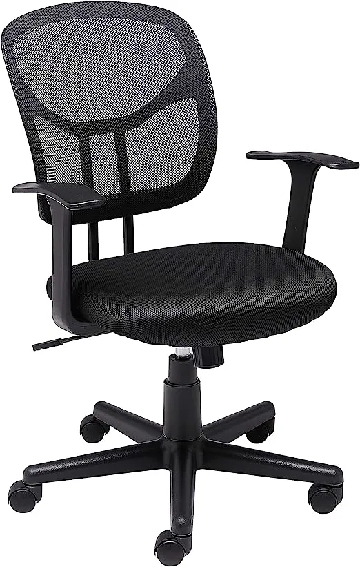 Amazon Basics Mesh Mid-Back Adjustable-Height 360-Degree Swivel Office Desk Chair with Armrests, Lumbar Support and Easy to Assemble, Black