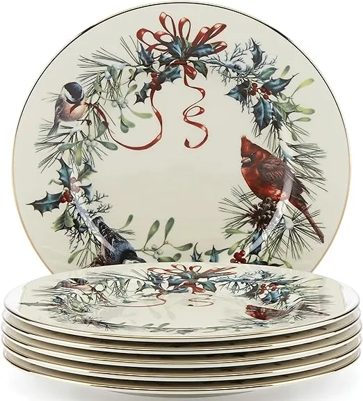 Lenox Winter Greetings Salad Plate Set, Buy 3 Get 6, 8", Red & Green