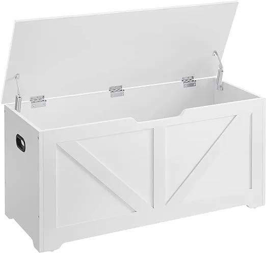 VASAGLE Storage Chest, Storage Trunk with 2 Safety Hinges, Storage Bench, Shoe Bench, Farmhouse Style, 15.7 x 39.4 x 18.1 Inches, for Entryway, Bedroom, Living Room, Cloud White ULSB060T14