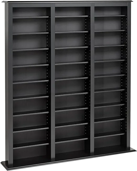 Prepac 3 Column Tall Cabinet Media Storage, Triple Width Barrister Tower, Black