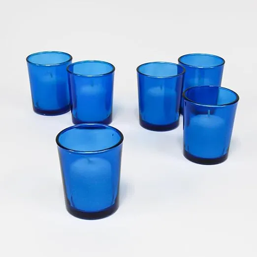 Set of 12 Blue Colored Eastland Glass Votive Candle Holders