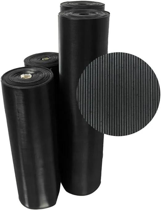 Rubber-Cal Fine Rib Corrugated Rubber Runners - 1/8" Thick x 4ft x 1ft Rubber Matting