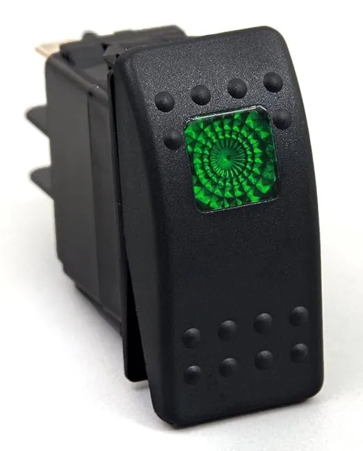 Amarine Made 12v 20 Amp Waterproof LED On/Off Boat Marine SPST 3P Rocker Switch with Light (Green)