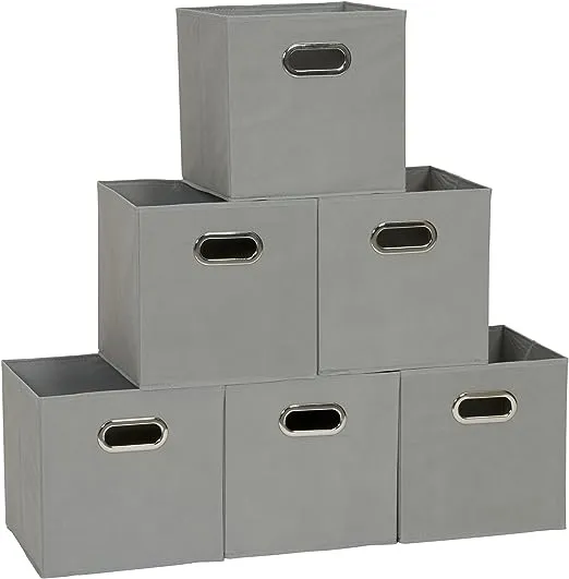 Household Essentials 84-1 Foldable Fabric Storage Bins | Set of 6 Cubby Cubes with Handles | Gray