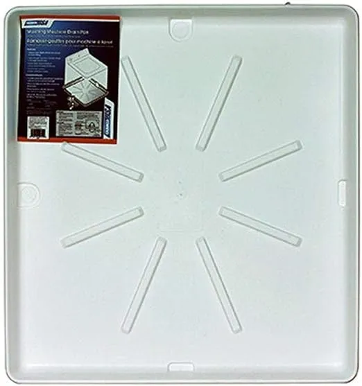 Camco Washing Machine Drain Pan w/PVC Fitting 32"OD x 30", Collects Water Leakage From Underneath Washing Machine and Prevents Floor Damage- White (20752)