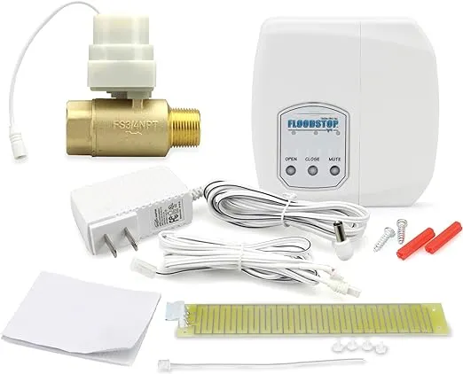 FloodStop Water Heater Leak Detector Kit with Automatic Water Shut-Off and Visual/Audible Alarms, 3/4" NPT MIP x FIP